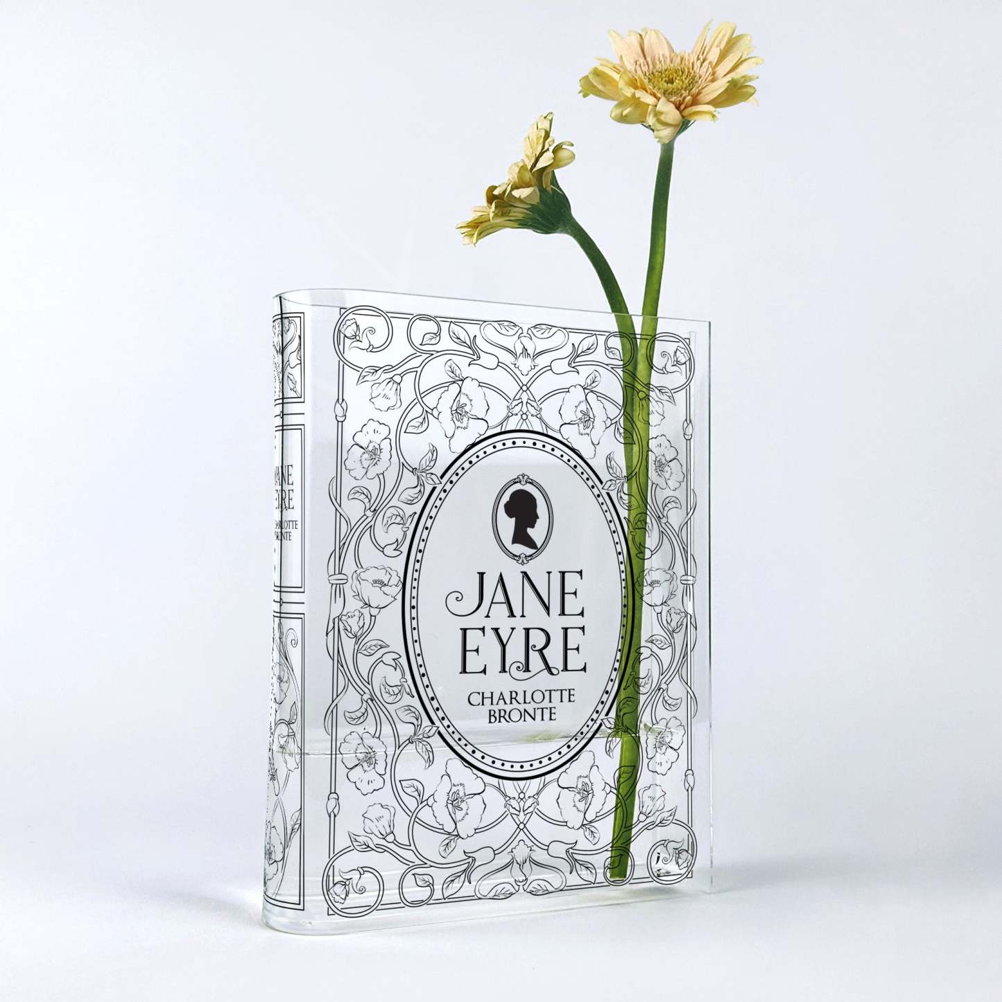 Jane Eyre Acrylic Book Vase Jane Eyre Illustrated Book-Shaped Vase Charlotte Brontë Classic Novel Themed Deco Classic Literature and Romantic Gifts