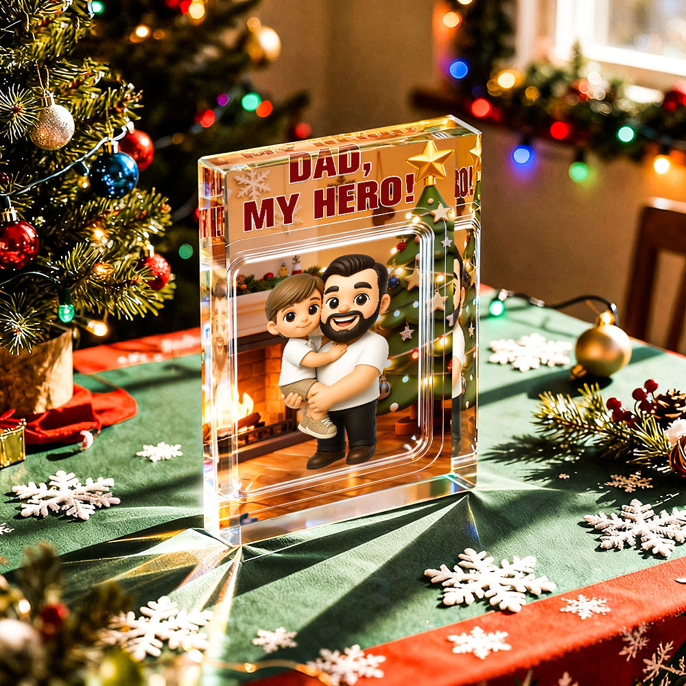 Custom Cartoon Photo Acrylic Plaque Personalized Engraved Message & Anime Portrait Acrylic Block Christmas Gift for Family