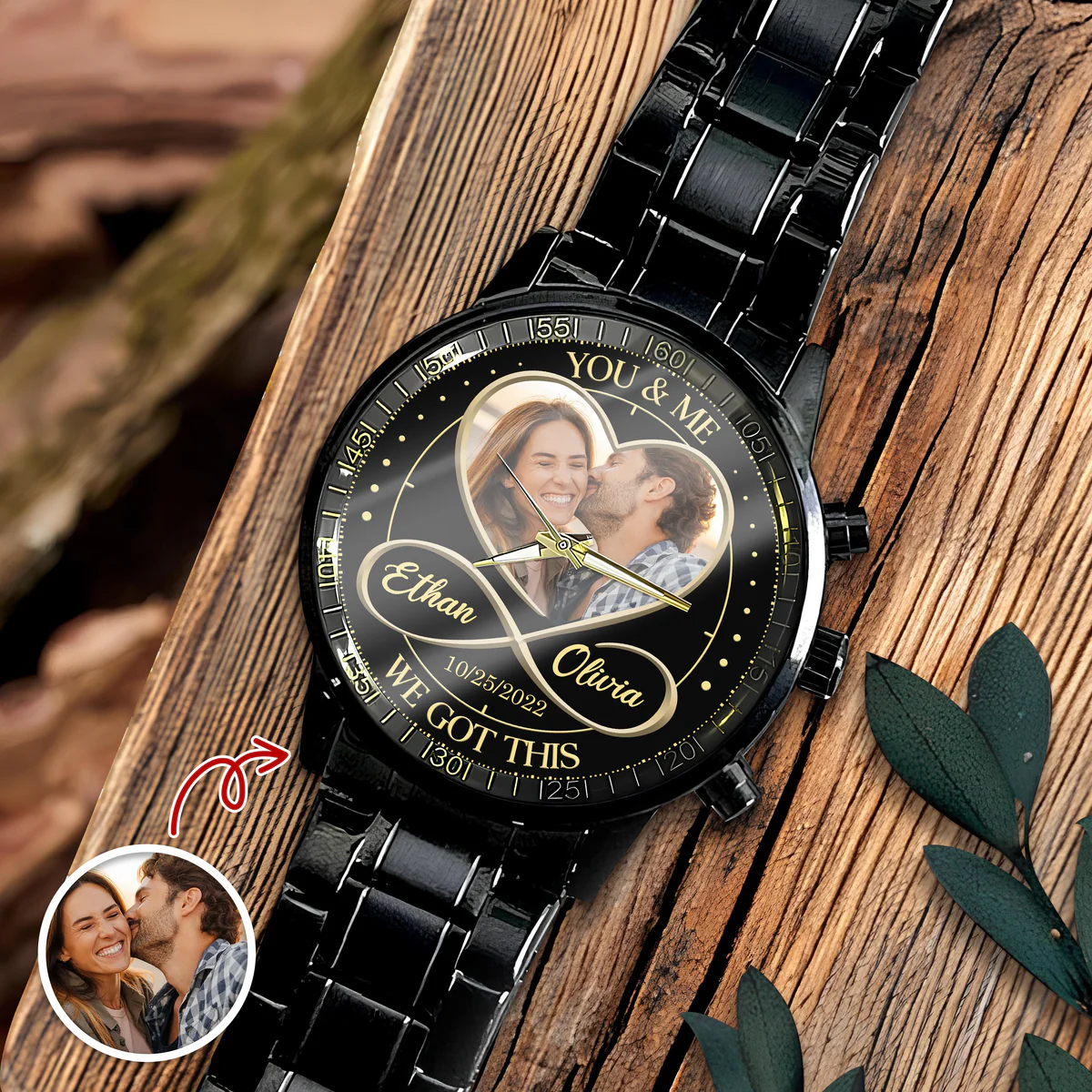 Custom Photo Mens Wrist Watch Personalized You and Me We Got This Watch Infinity Heart Wrist Watch Valentine's Day Gift for Him