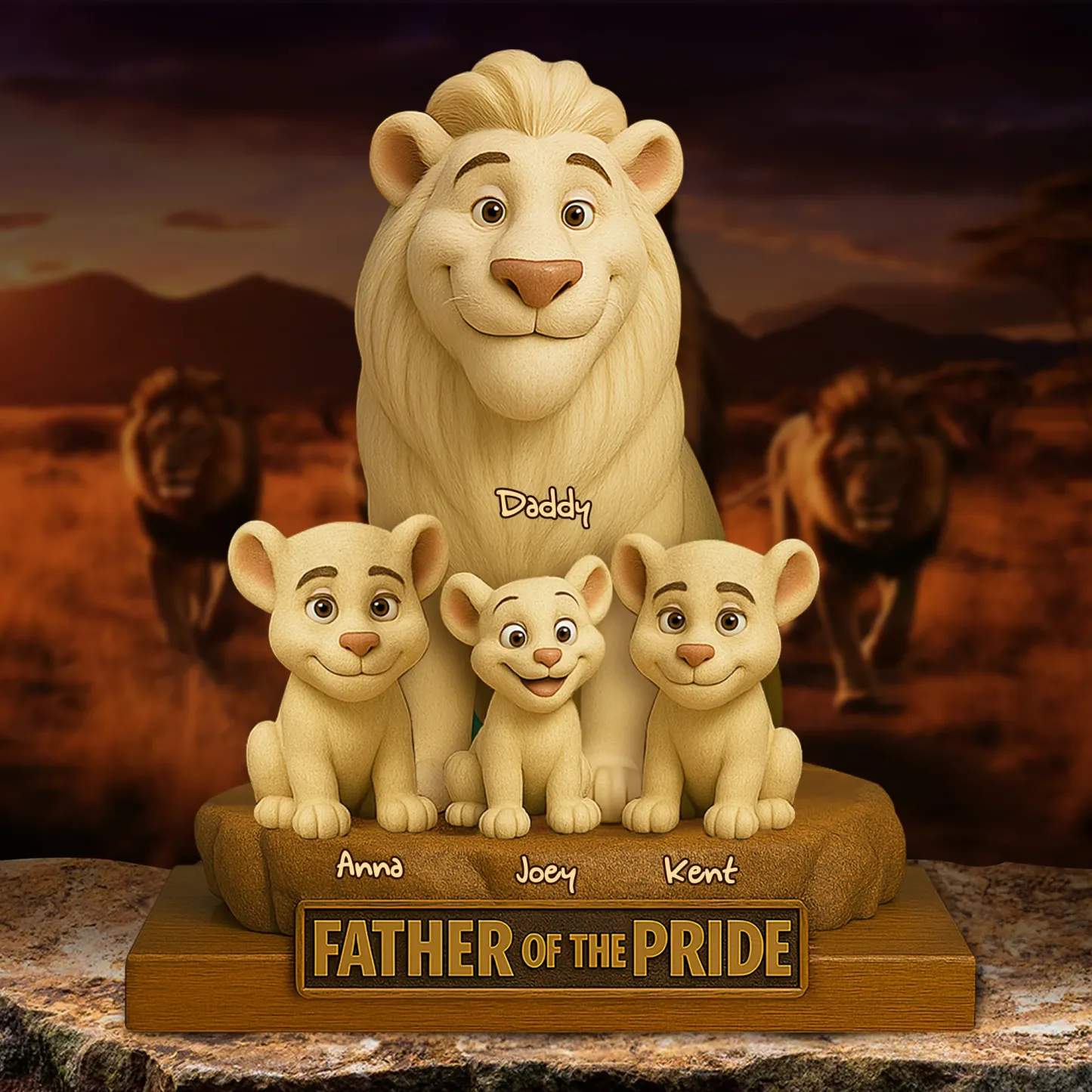 Lion Dad Plaque - Personalized Gifts For Father - Upto 5 Kids