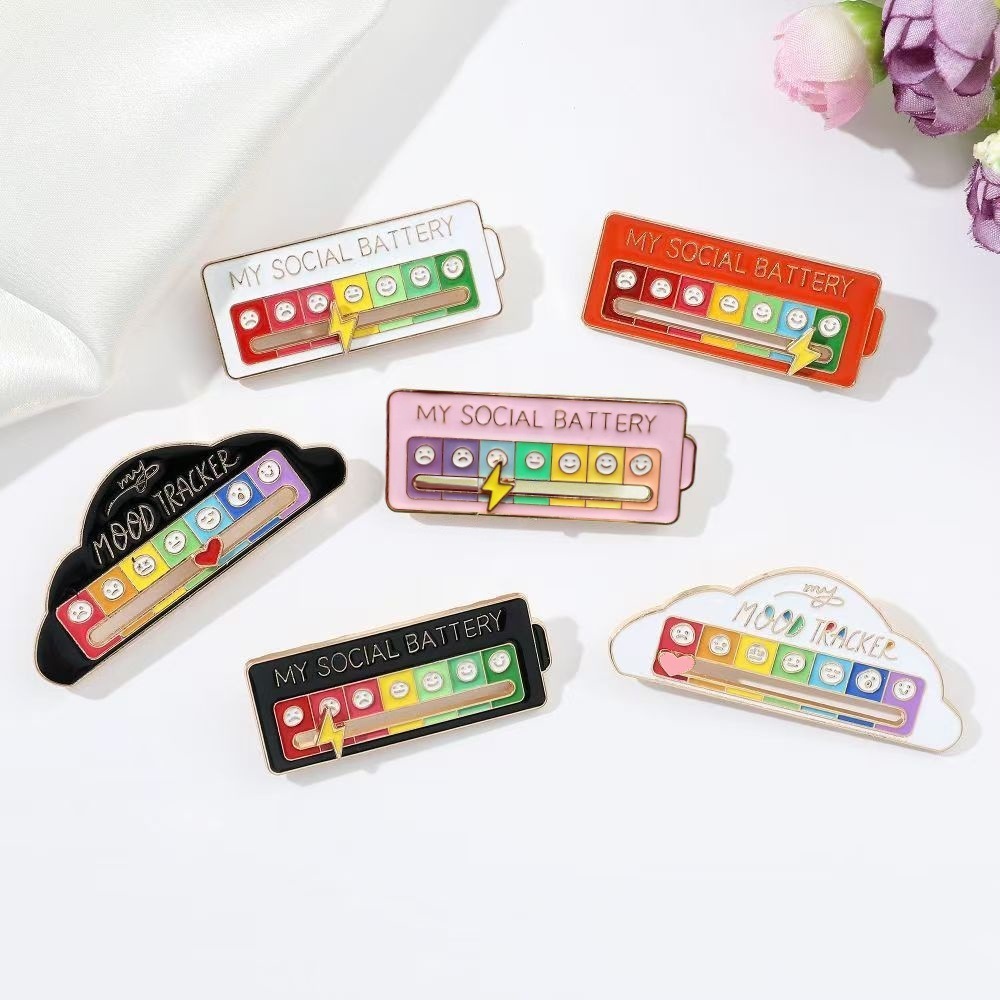 Funny Social Battery Pin Social Battery Sliding Mood Enamel Pin Interactive Mood Tracker Slider Pin Creative Social Accessory