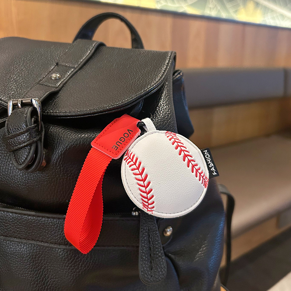 Mini Leather Sports Ball Keychain For Backpack Bag Charm Soccer Basketball Football Enthusiasts Creative PU Leather Ball Keyring With Color Matched Nylon Ribbon Strap For Sports Fans