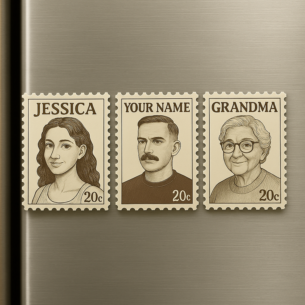 Custom Portrait Vintage Stamp Fridge Magnet Personalized Photo Name Postage Stamp Fridge Magnet Anniversary Gifts