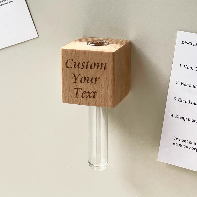 Customized Solid Wood Refrigerator Magnet Personalized Magnetic Flower-Growing Refrigerator Magnet Customized Wooden Refrigerator Magnet With Flower Inserts