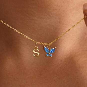 Personalized Butterfly Birthstone Initial Necklace Custom Monogram Jewelry Birthday Gift for Her