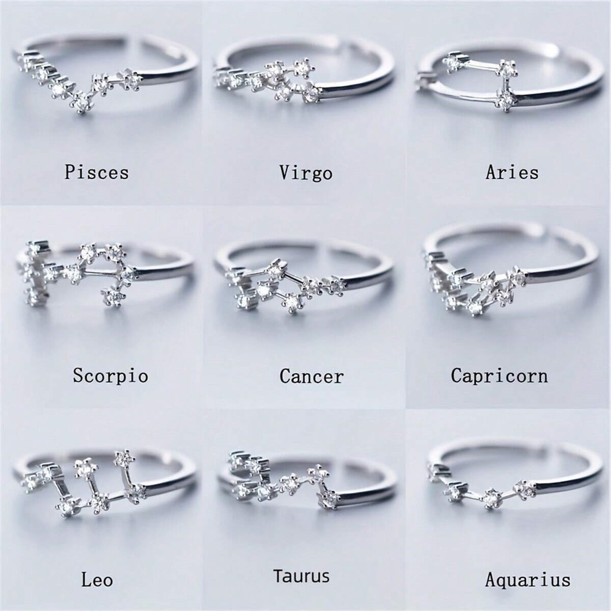 Adjustable Zodiac Constellation Ring - Silver Plated with Cubic Zirconia | Celestial Astrology Jewelry | Dainty Stacking Ring for Her