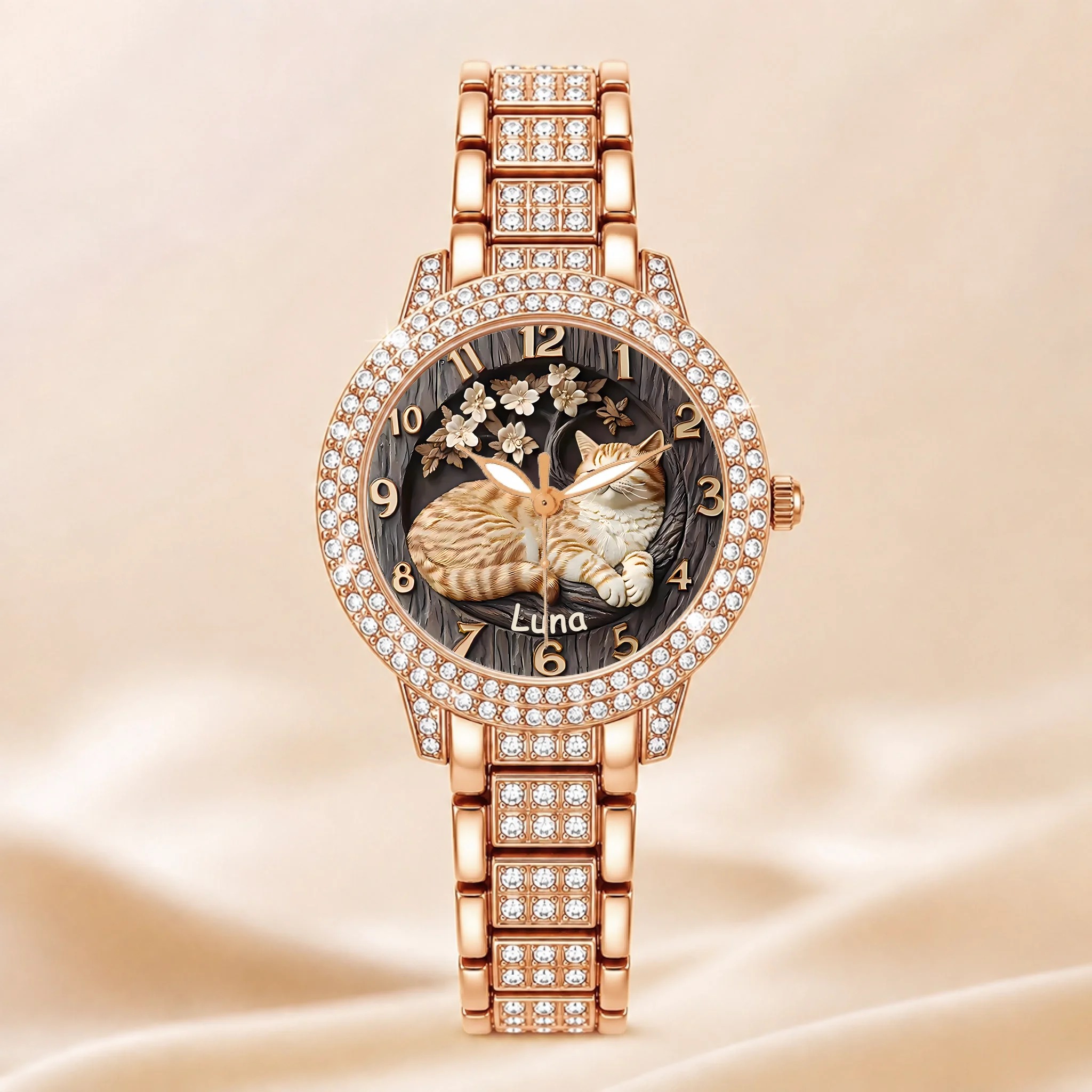 Personalized Photo Pet Watch Custom Name Rhinestone Wristwatch Unique Dog Cat Lover Gift