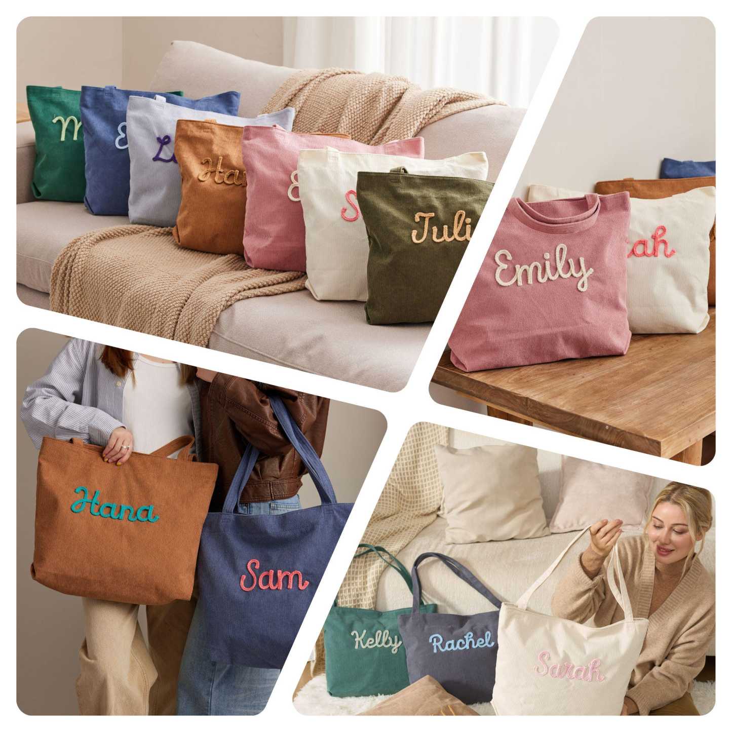 Custom Corduroy Tote Bag Personalized Embroidered Corduroy Tote Bag With Magnetic Buckle Mother's Day Gifts