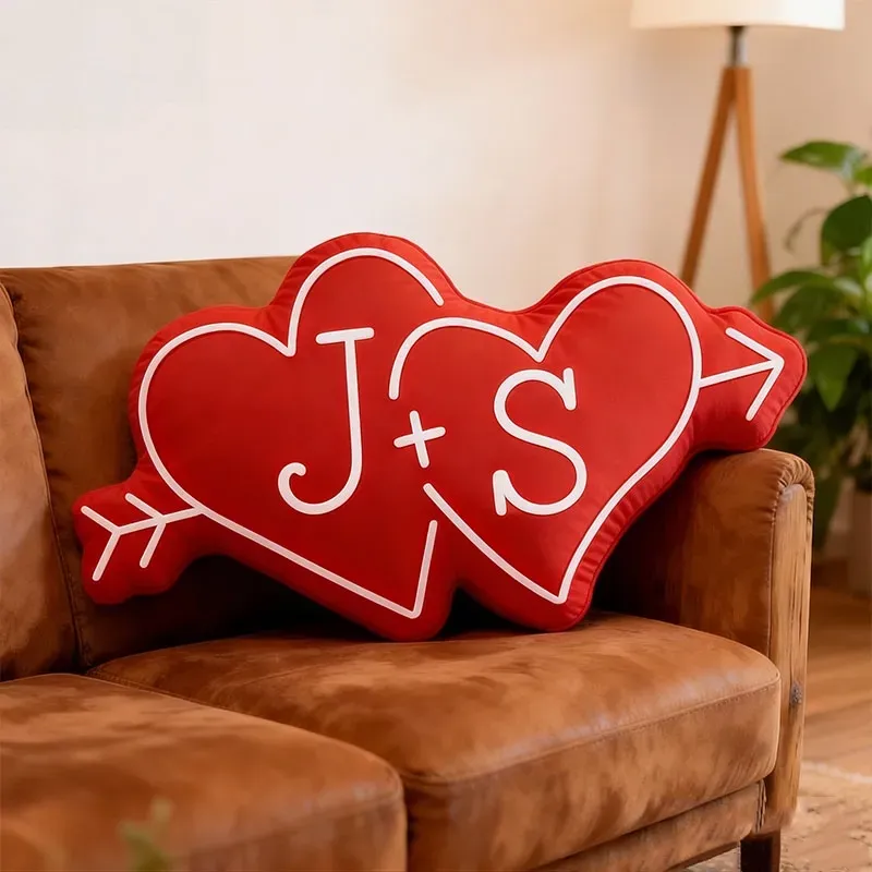 Custom Couple Arrow Through Hearts Pillow Personalized Initials Throw Pillow Case Romantic Valentines Day Gift