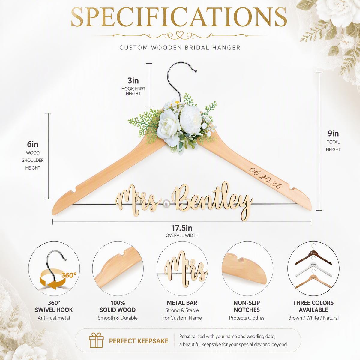 Personalized Wooden Wedding Hanger Custom Bride Name Date Wooden Hanger Bridal Party Gift