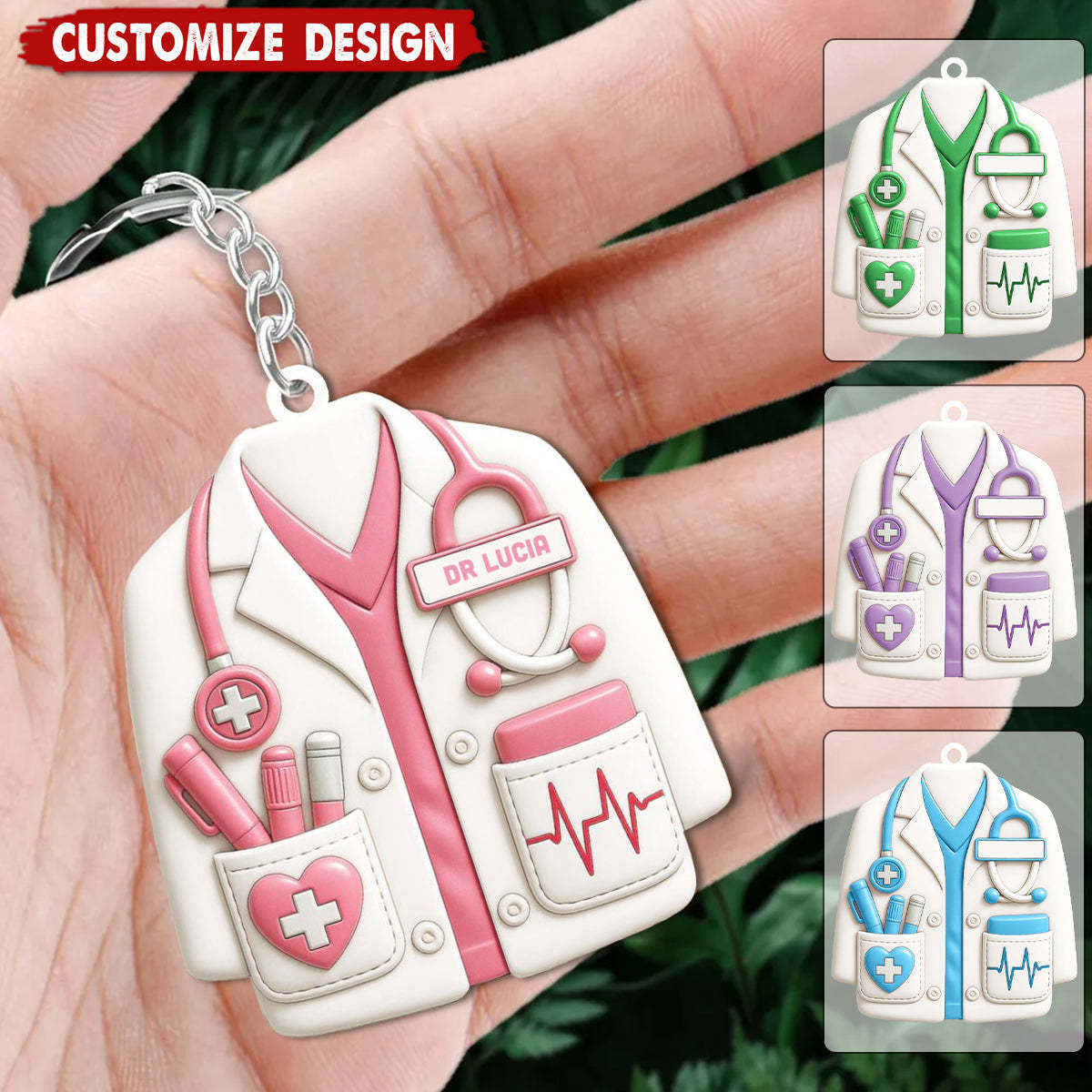 Personalized Healthcare Hero Keychain Custom Doctor Keychain with Name Stethoscope & Heart Acrylic Keychain for Medical Professionals