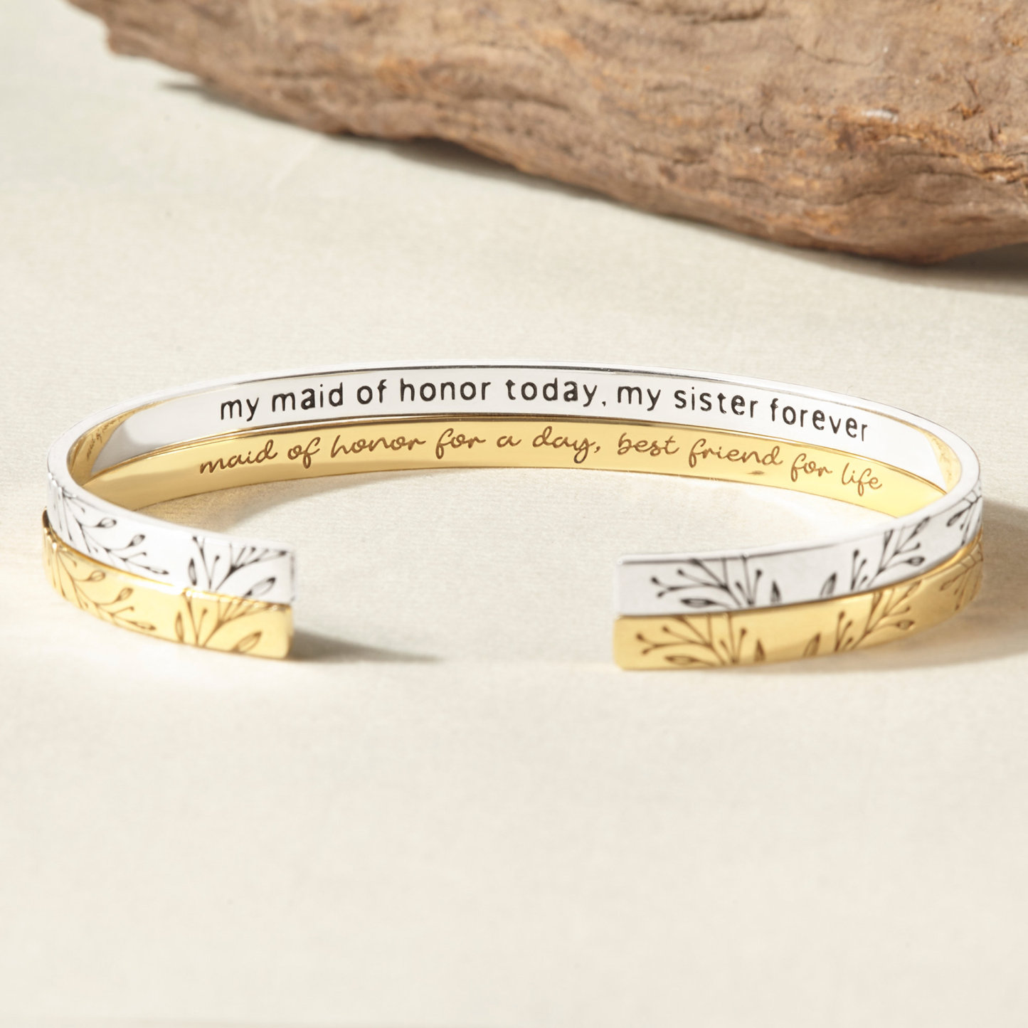 Personalized Engraved Bangle Custom Hidden Message Cuff Custom Botanical Branch Pattern Bangle Custom Inside Engraving Bracelet First Mother's Day Gift for Wife