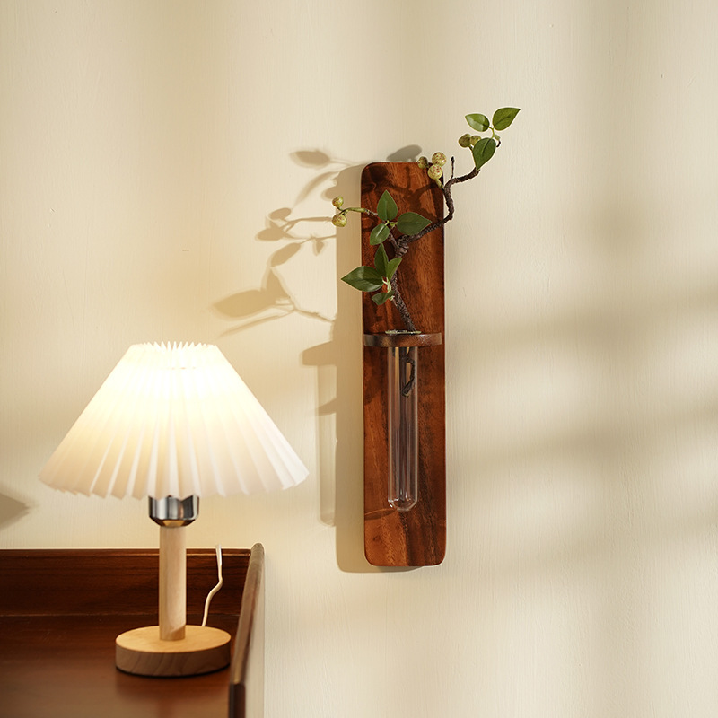 Wooden Wall Decor Vase – Nail-Free Hydroponic Tube Flower Holder for Hydroponic Plants & Flowers