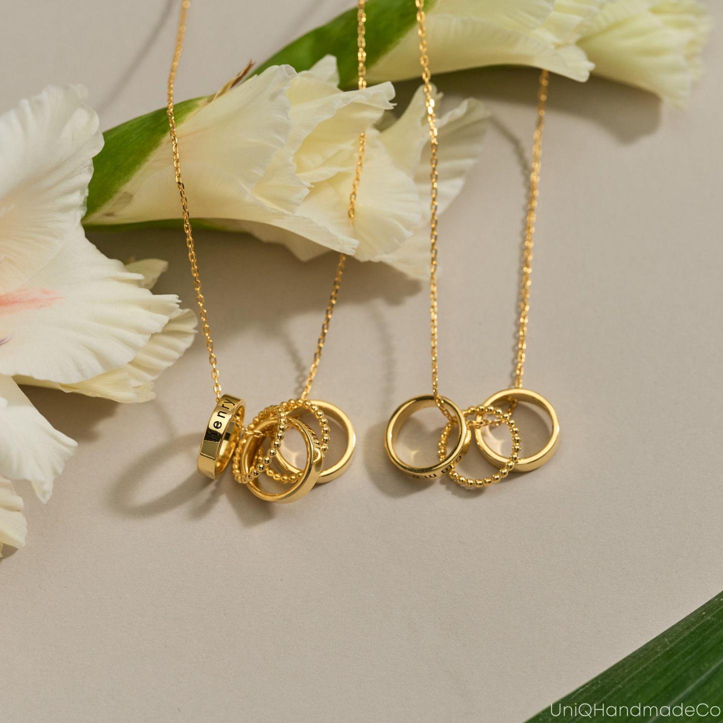 Personalized Two Names Engraved Circle Name Necklace Custom Family Name Circle Pendant Gift For Her