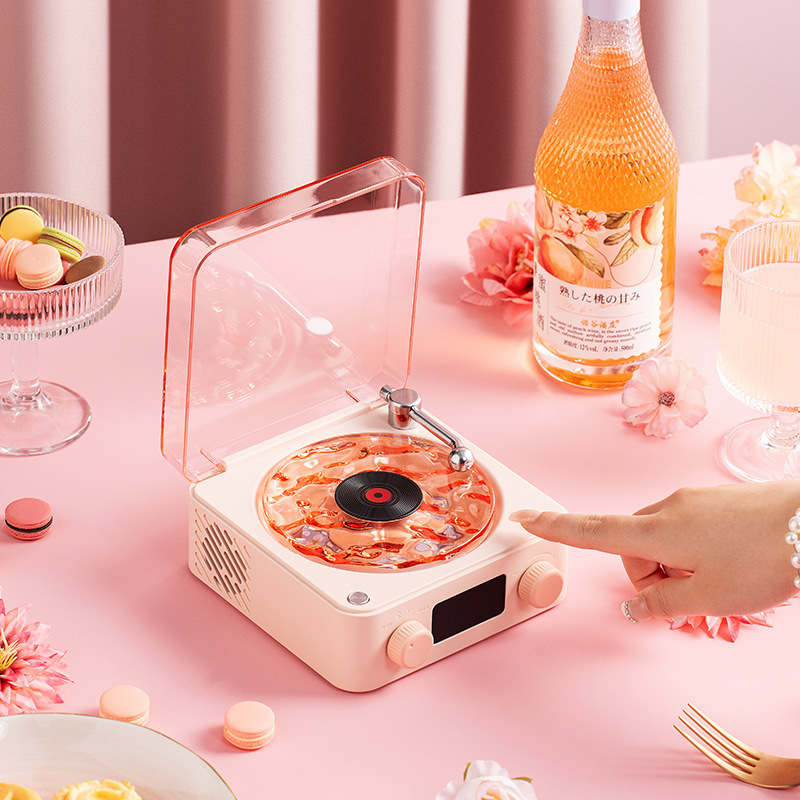 Gifts for Her Retro Mini TurntaRetro Mini Wave Turntable White Noise Machine & Bluetooth Speaker - 7 Colors, 4 Soothing Sounds, RGB/Breathing LED Bedside Night Light/Clock Waves Vinyl Speaker - NameNecklaceAU