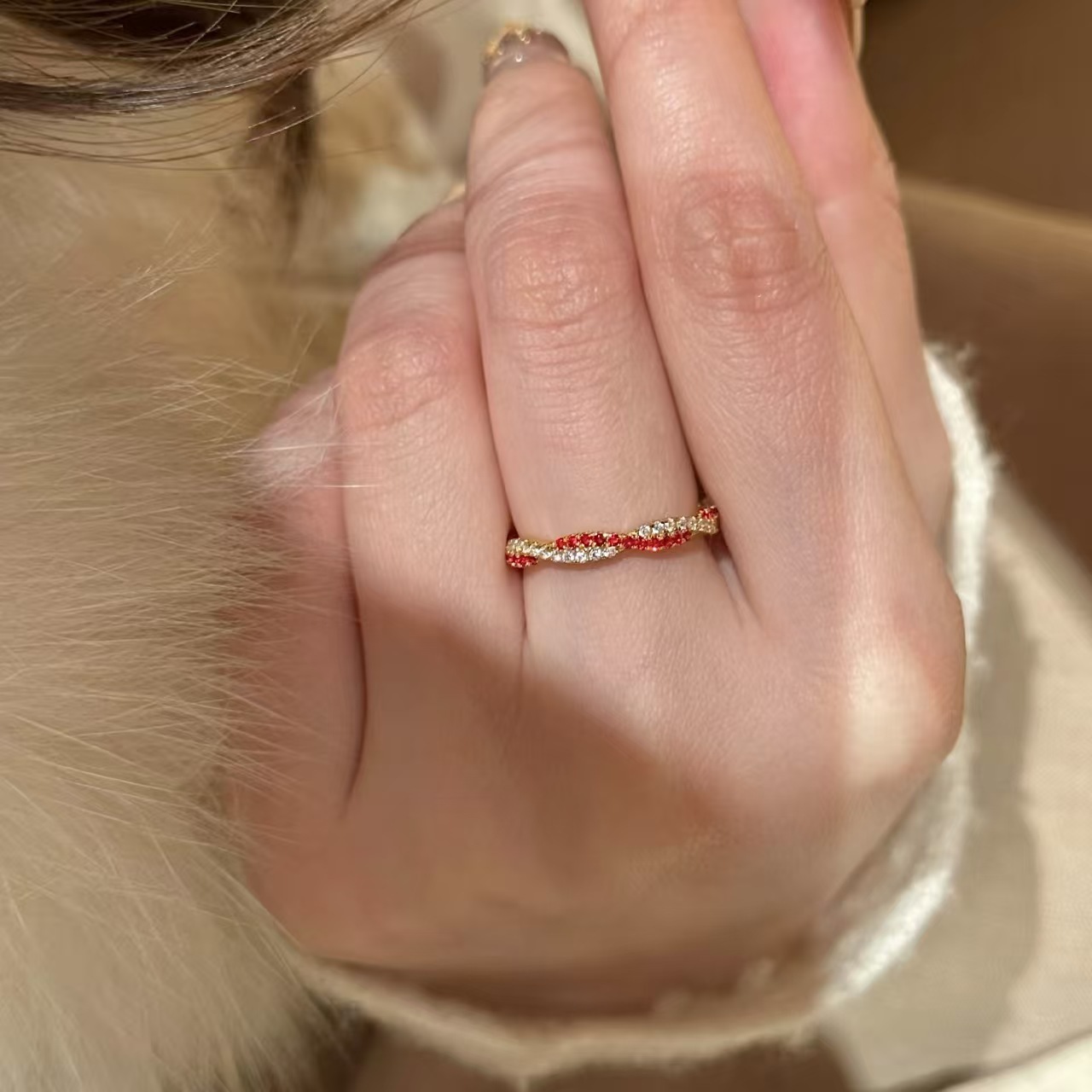 Personalized Two Birthstone Twisted Wave Ring Custom Wavy Promise Ring Interlocking Wave Gemstone Statement Ring - NameNecklaceAU