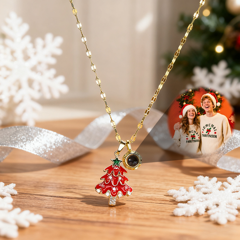 Custom Photo Projection Christmas Necklace Personalized Engraved Photo Christmas Projector Pendant Surprise Gifts for Her - NameNecklaceAU