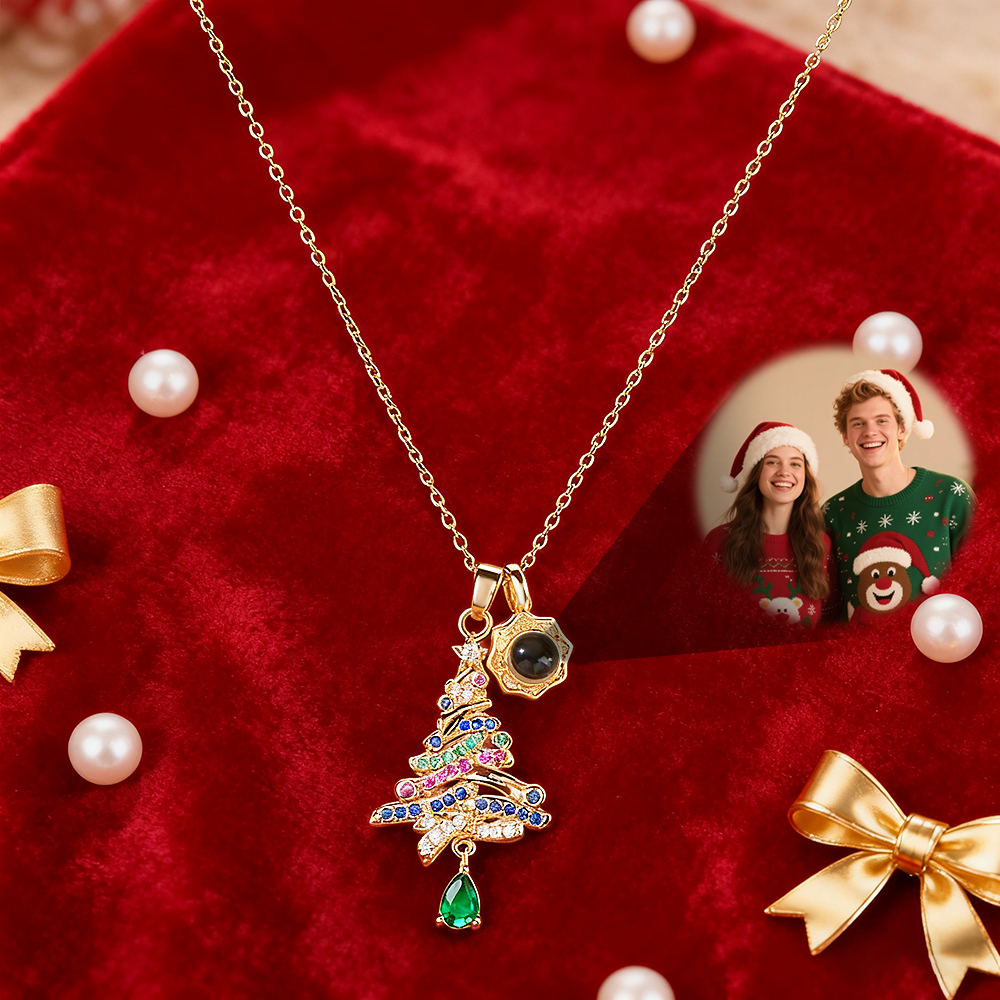 Custom Photo Projection Christmas Necklace Personalized Engraved Photo Christmas Projector Pendant Surprise Gifts for Her - NameNecklaceAU