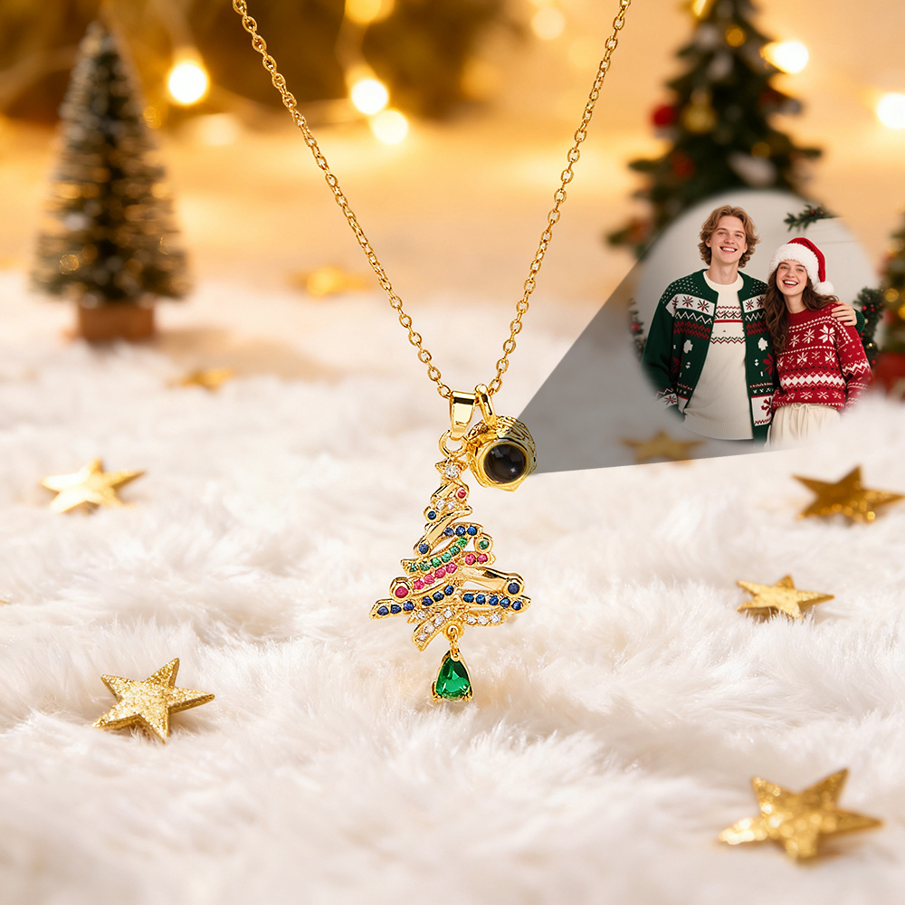 Custom Photo Projection Christmas Necklace Personalized Engraved Photo Christmas Projector Pendant Surprise Gifts for Her - NameNecklaceAU