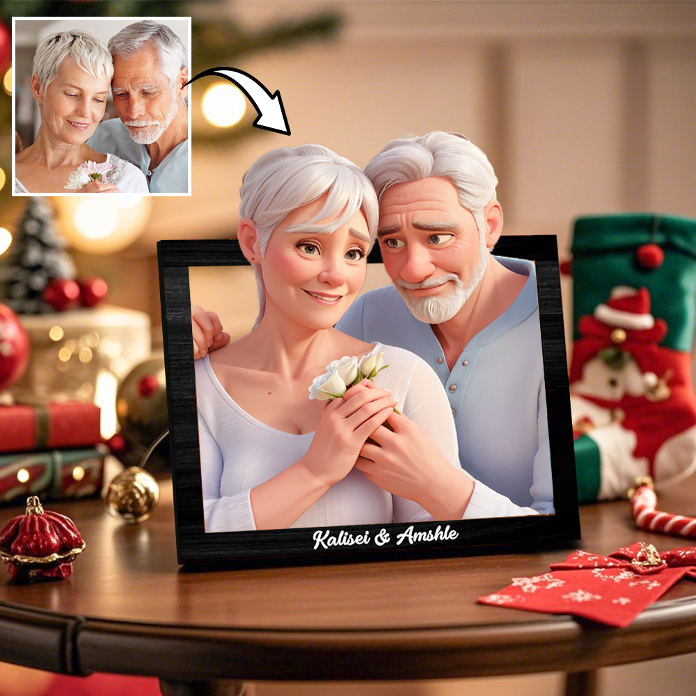 Mother's Day Gifts Custom Photo 3D Cartoon Portrait Gift Personalized Cartoon Style 3D Grandparents Photo Wooden Frame Sign Comic Photo Frame