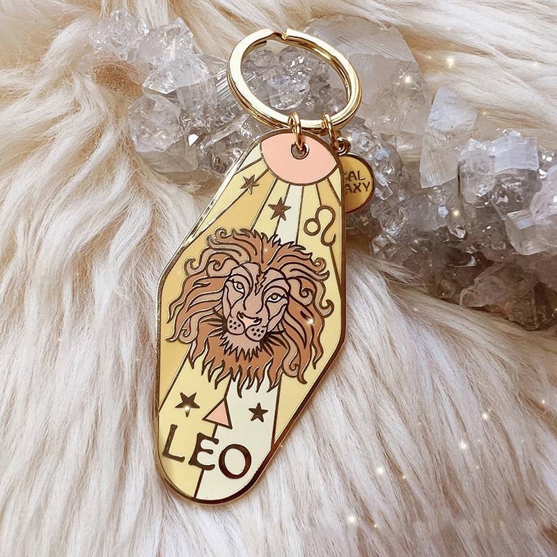 Retro Hotel Motel Style Zodiac Keychain Vintage Enamel Zodiac Motel Key Tag Unique Astrology Gift For Best Friend - NameNecklaceAU