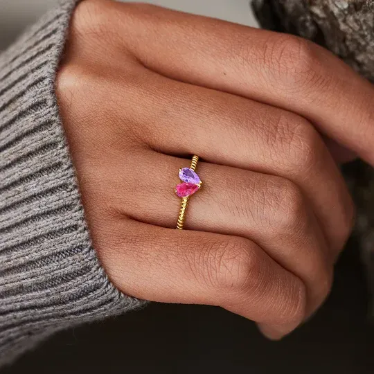 Personalized Partner Birthday Month Ring Custom Couple Birthstones Ring Adjustable Heart Birthstone Ring Gift for Her - NameNecklaceAU