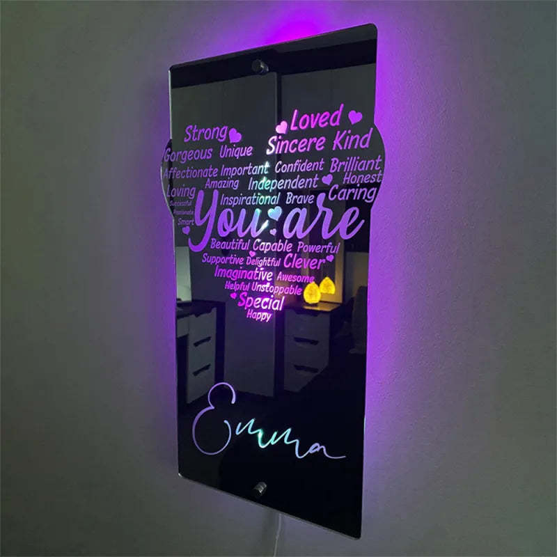 Personalized Name Mirror Sign Optional Templates Neon Sign With LED Lights Custom Text Multicolor Glow Wall Decor Gift for Family - yournamenecklaceau