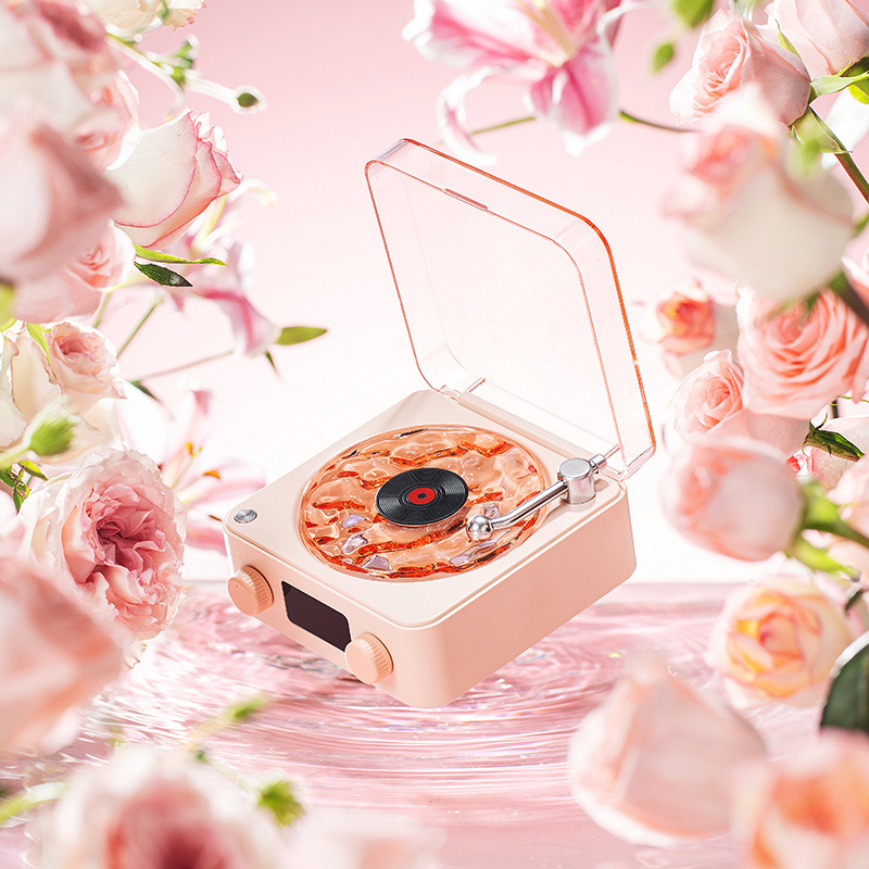 Gifts for Her Retro Mini TurntaRetro Mini Wave Turntable White Noise Machine & Bluetooth Speaker - 7 Colors, 4 Soothing Sounds, RGB/Breathing LED Bedside Night Light/Clock Waves Vinyl Speaker - NameNecklaceAU