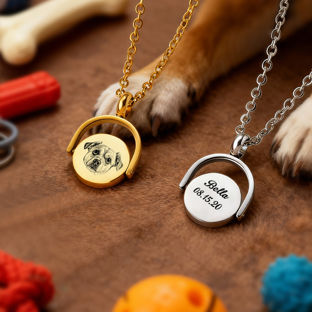 Personalized Pet Photo Spinner Necklace Custom Pet Name Date Flip Pendant Pet Memorial Swivel Locket Gift for Per Lover - NameNecklaceAU