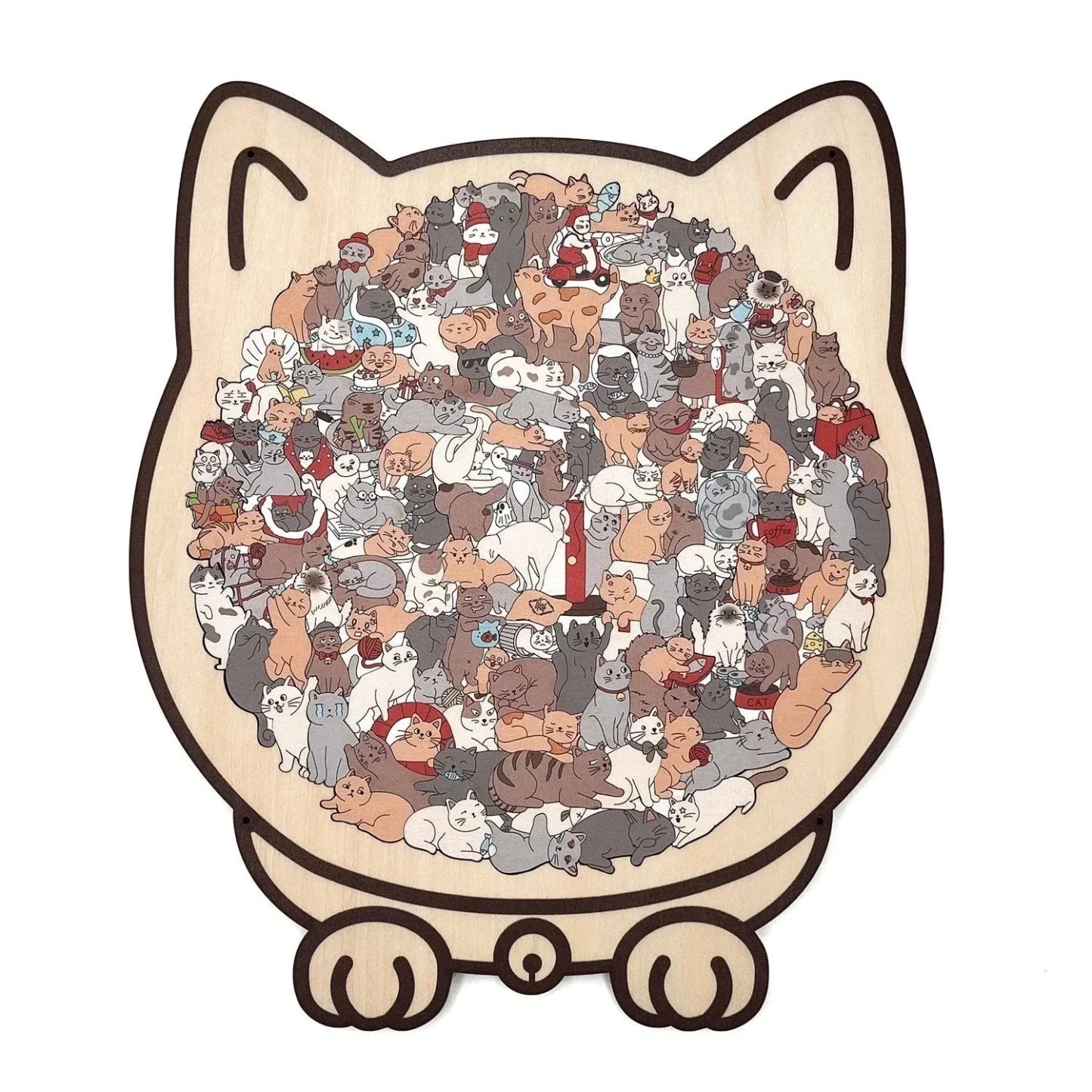135-Piece Morandi-Colored Cat Shaped Wooden Jigsaw Puzzle Unique Gift for Cat Lover - NameNecklaceAU