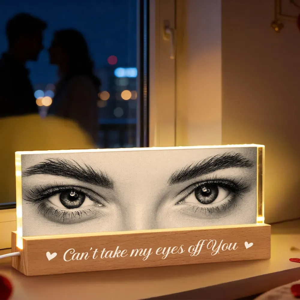 Custom Eye Photo Acrylic Block LED Night Light Personalized Romantic Eye Photo LED Plaque Valentine's Day Gift for Couples - NameNecklaceAU