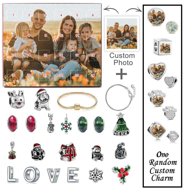 Personalized Photo Jewelry Advent Calendar Photo Charm Christmas Surprise Blind Box Bracelet 24 Calendar Countdown Gift Box Bracelet For Family