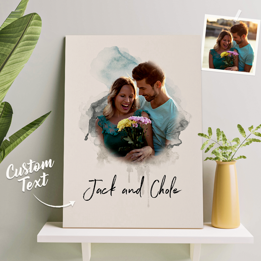 Custom Wall Art Watercolor Photo Aquarelle Oil Painting Frameless Valentine's Day Gift - yournamenecklaceau