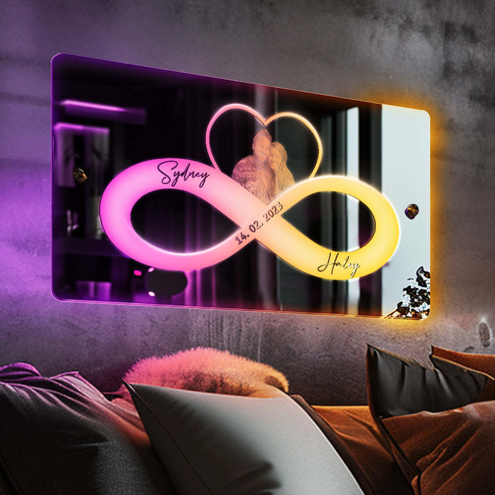 Personalized Photo And Date Name Mirror Light Infinity Heart Couple Valentine's Day Gifts Wall Decorations For Lover - yournamenecklaceau