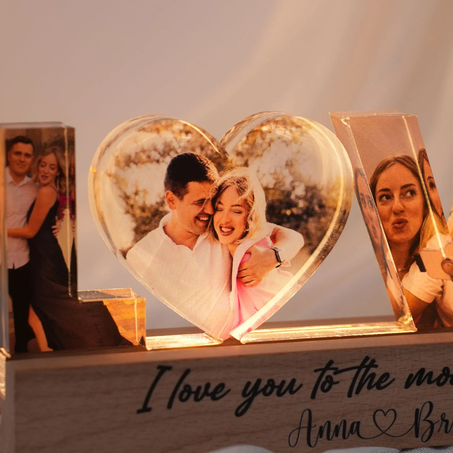 Personalized Couple Photo Collage LED Night Light Custom Love Photo Collage Night Light Romantic Memory Collage Acrylic Plaque Valentine's Day Gift - NameNecklaceAU