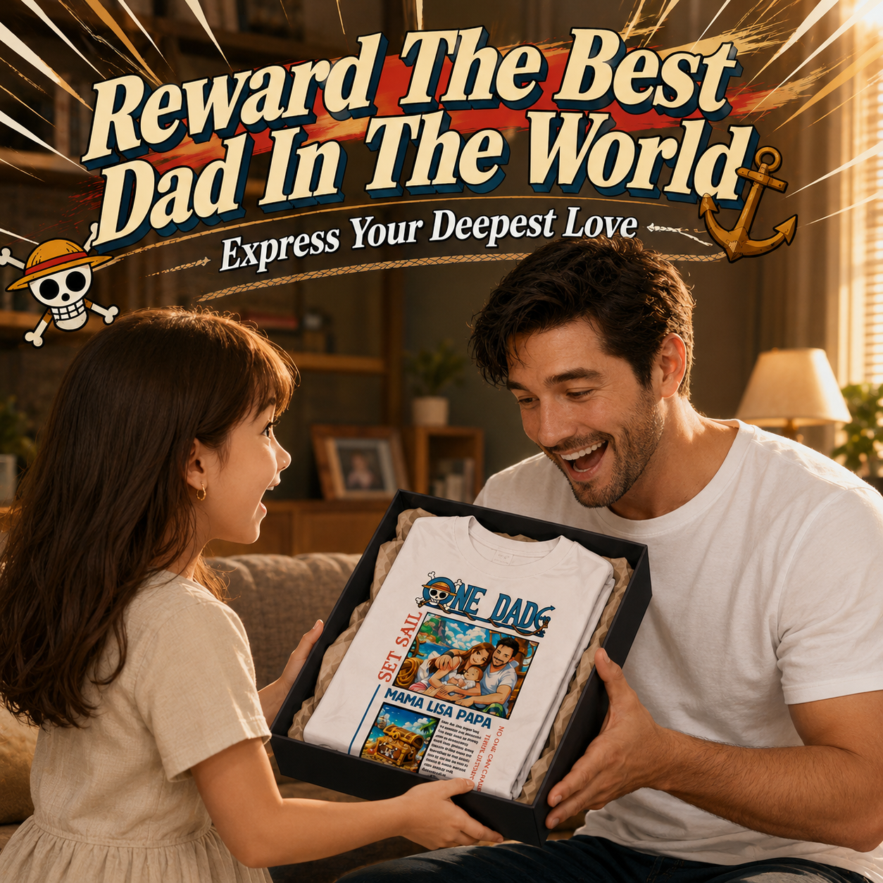 Personalized Family Photo Pirate Tee Custom Photo Anime T-Shirt Father's Day Gifts for Dad - NameNecklaceAU