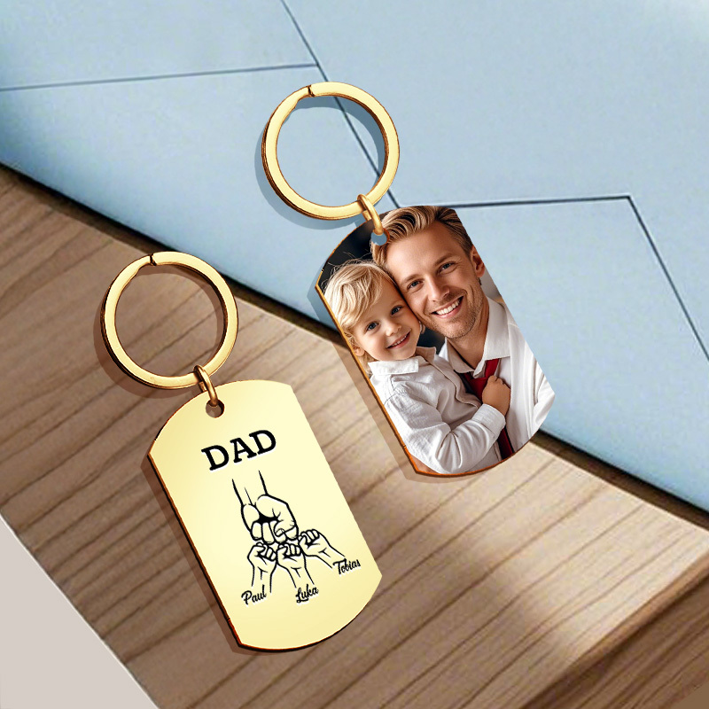 Father's Day Gifts Custom Photo & Family Fist Keychain Personalized Names Metal Keyring Gift for Dad - NameNecklaceAU