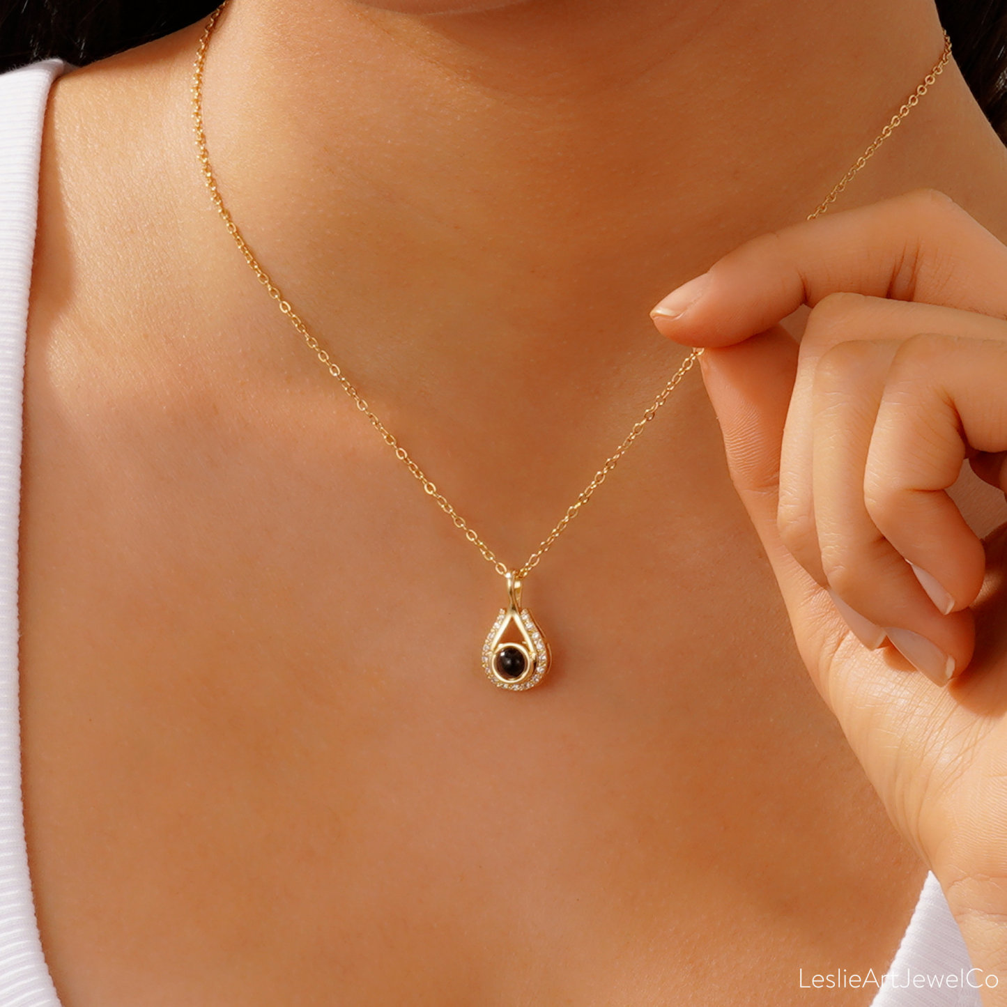 Customized Photo Projection Necklace Personalized Teardrop Necklace with Photo Projection In Loving Memory Projection Pendant Necklace - NameNecklaceAU