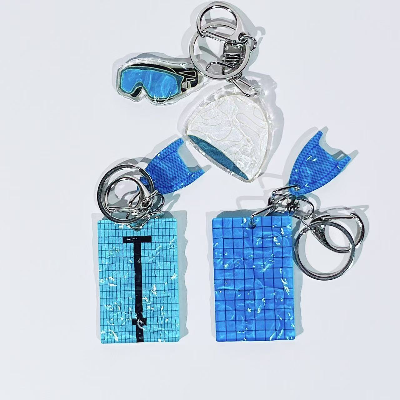 Water Ripple Swimming Pool Keychain Swim Cap Goggles Kickboard Charm Keyring - NameNecklaceAU