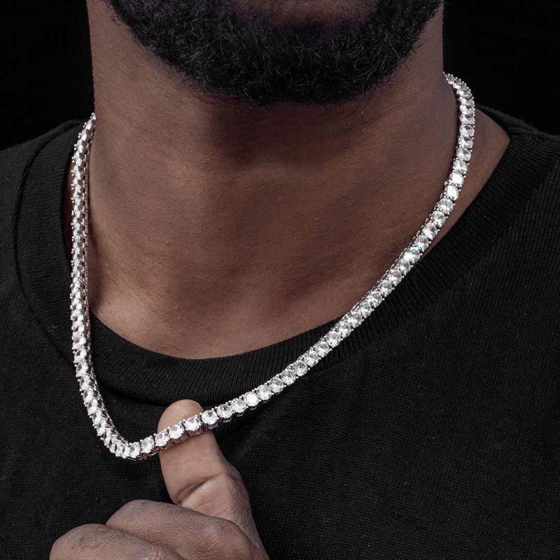 Spring Clasp White Gold Tennis Necklace Fashion Hip Hop Style - yournamenecklaceau
