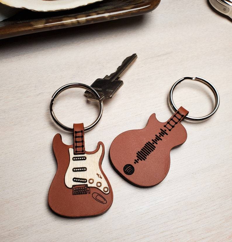 Custom Spotify Code Leather Guitar Pick Keychain Personalized Name Leather Guitar Keychain Anniversary Gift for Him/Her - NameNecklaceAU