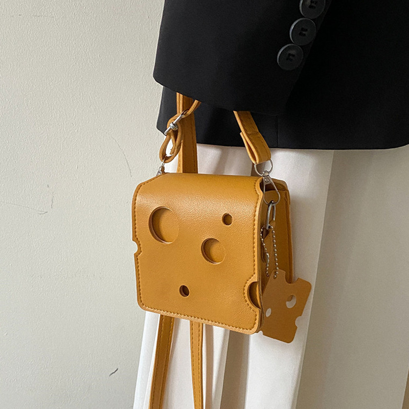 Creamy Cheese Shaped Crossbody Bag Creative Cheese Design Shoulder Bag Fun 3D Cheese Purse Valentine's Day Gift - NameNecklaceAU