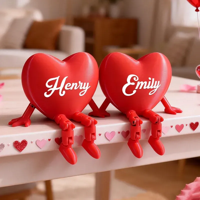 Valentine's Day Gift Personalized Valentines Day Heart Decor with Fun Dangling Legs Custom 3D Printed Couple Heart Table Sign with Text - NameNecklaceAU