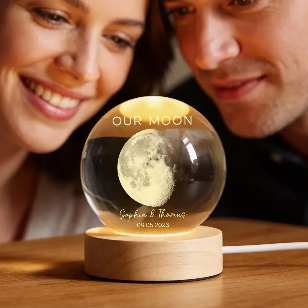 Personalized Our Moon Special Day Crystal Ball LED Night Light Custom Moon Phase Night Light for Couples Romantic Anniversary Gift Valentine's Day Gifts - NameNecklaceAU