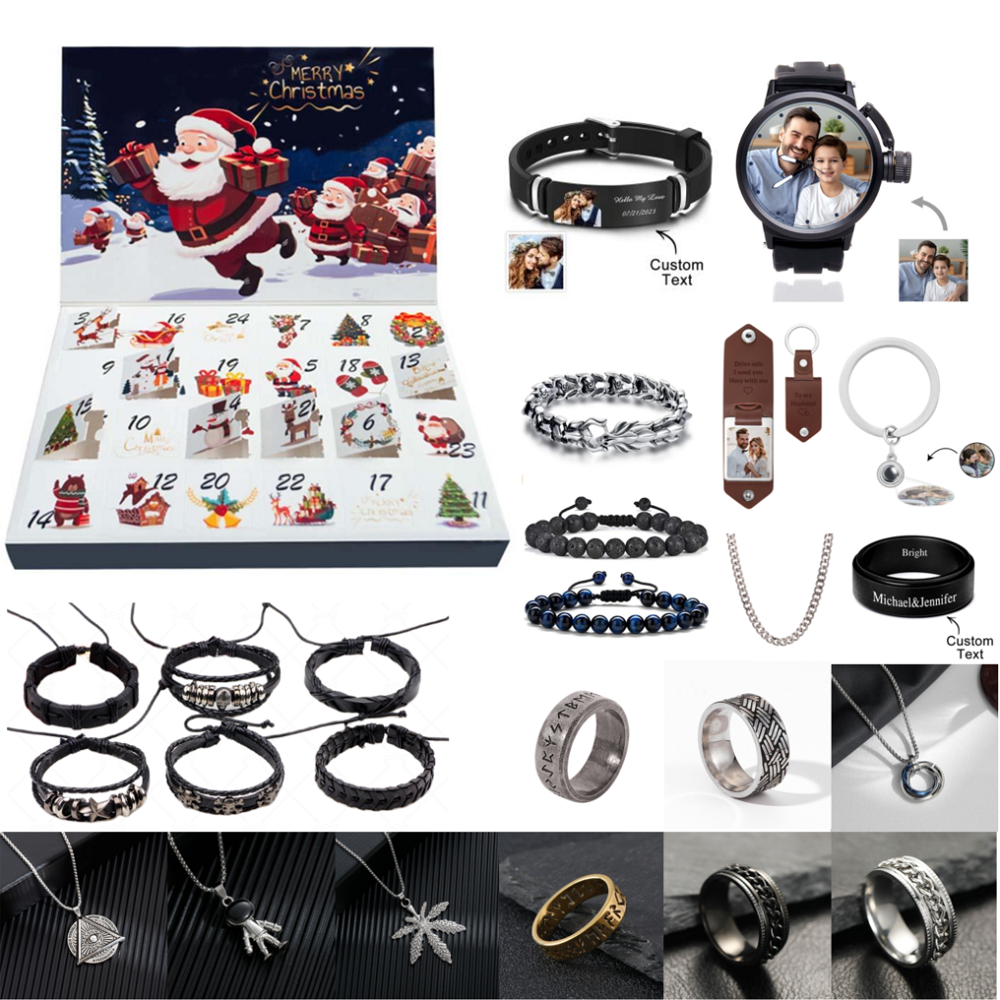Christmas Jewelry Gift Surprise Blind Box Bracelets Watch and Rings 24 Calendar Countdown Gift Box for Boyfriend