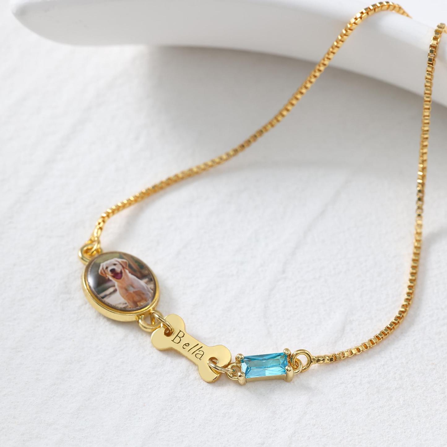 Personalized Pet Memorial Bracelet with Photo Custom Pet Paw Print and Name Memorial Bracelet Heartfelt Pet Memory Bracelet for Dog and Cat Lovers - NameNecklaceAU