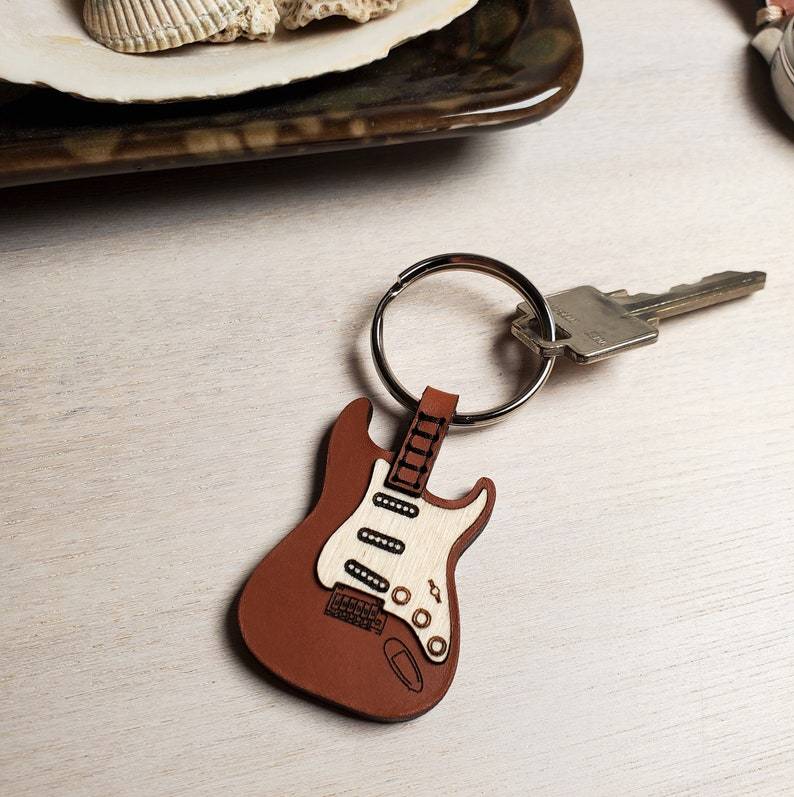 Custom Spotify Code Leather Guitar Pick Keychain Personalized Name Leather Guitar Keychain Anniversary Gift for Him/Her - NameNecklaceAU