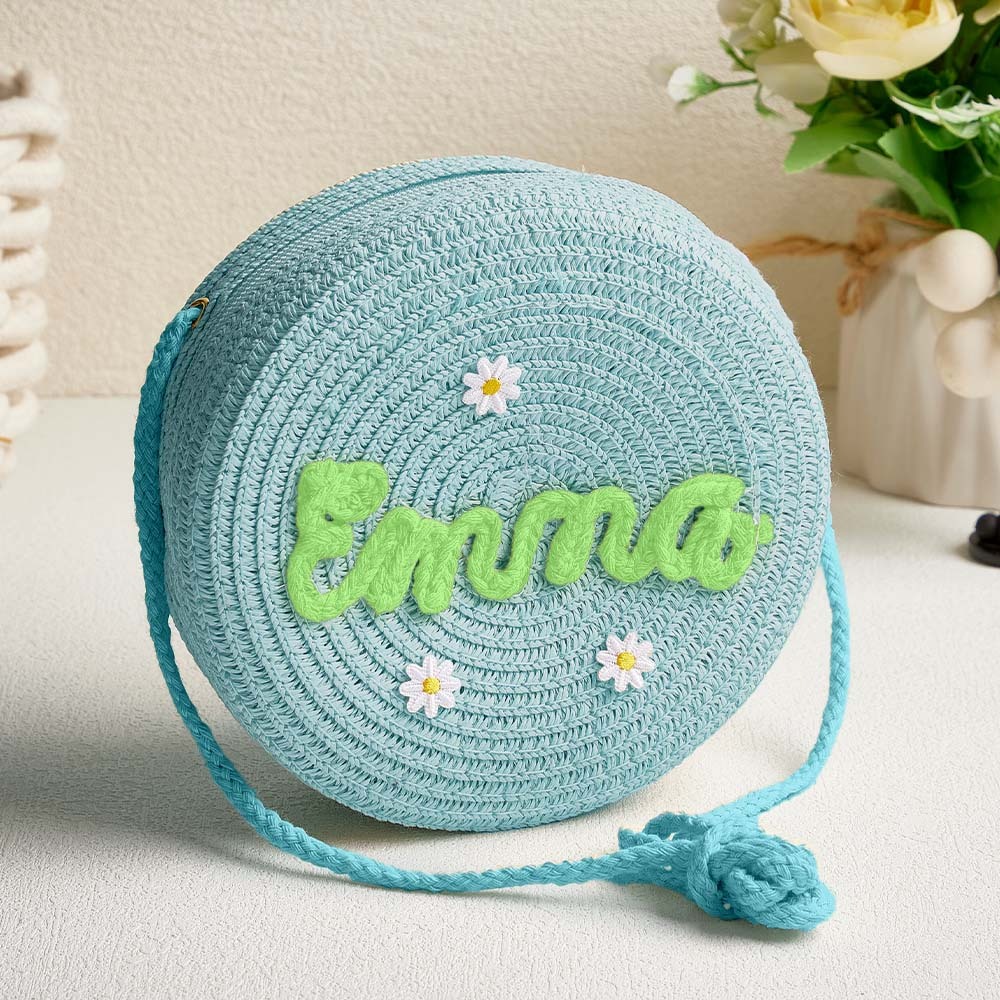 Personalized Kids' Flower Straw Cross-body Bag Custom Name Flower Straw Bag Cute Woven Straw Bag for Kids with Name Gift for Girls - NameNecklaceAU