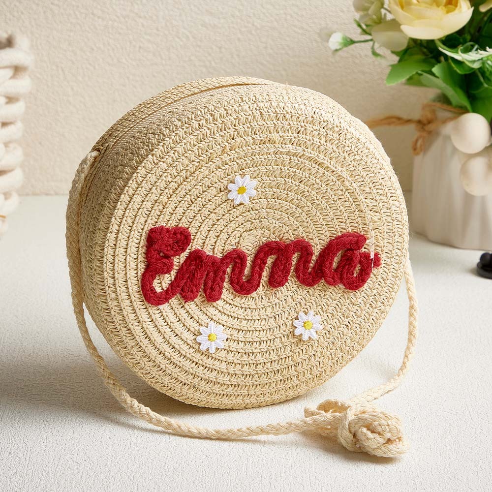 Personalized Kids' Flower Straw Cross-body Bag Custom Name Flower Straw Bag Cute Woven Straw Bag for Kids with Name Gift for Girls - NameNecklaceAU