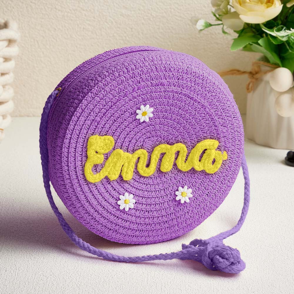 Personalized Kids' Flower Straw Cross-body Bag Custom Name Flower Straw Bag Cute Woven Straw Bag for Kids with Name Gift for Girls - NameNecklaceAU